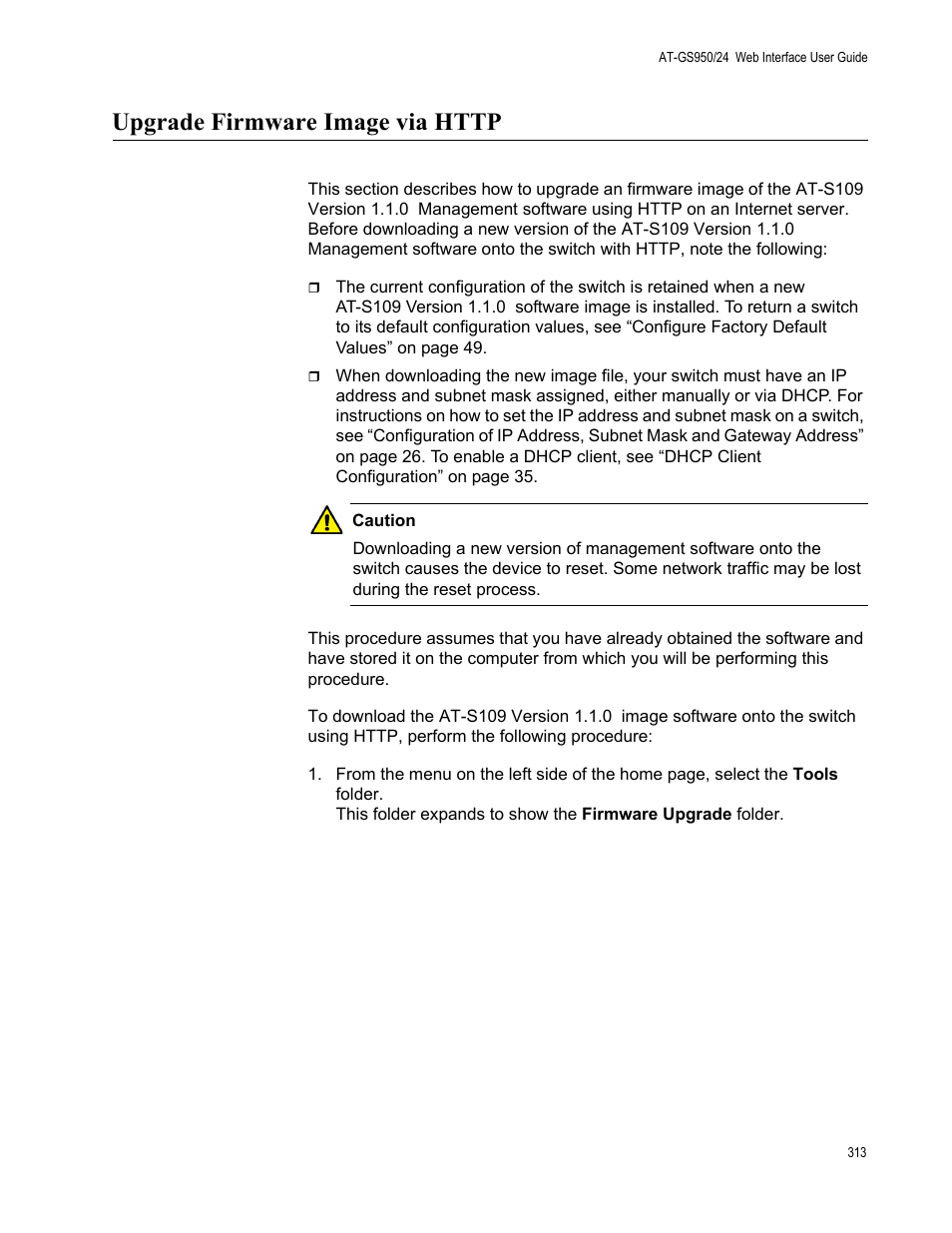 Upgrade firmware image via http | Allied Telesis AT-GS950/24 User Manual | Page 313 / 366