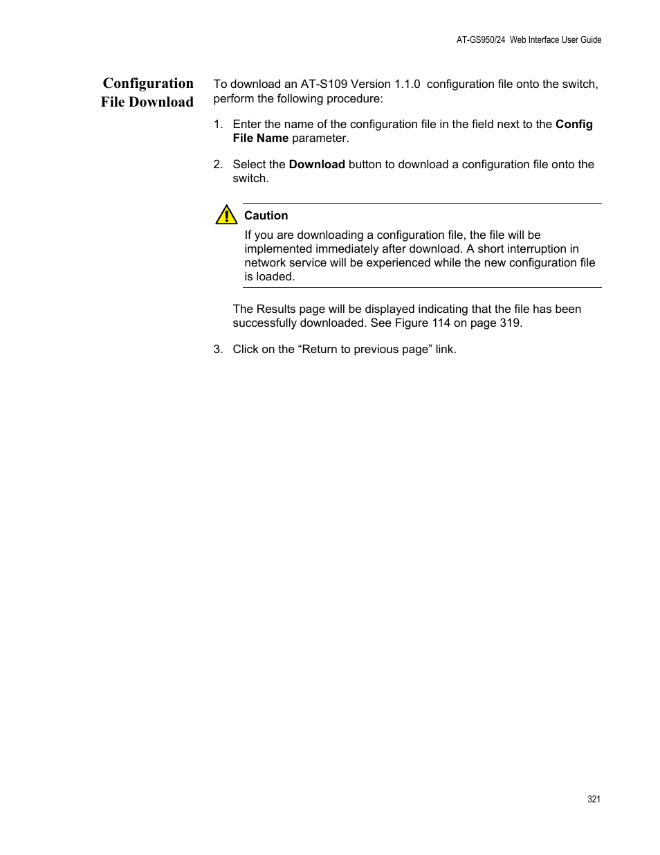 Configuration file download | Allied Telesis AT-GS950/24 User Manual | Page 321 / 366