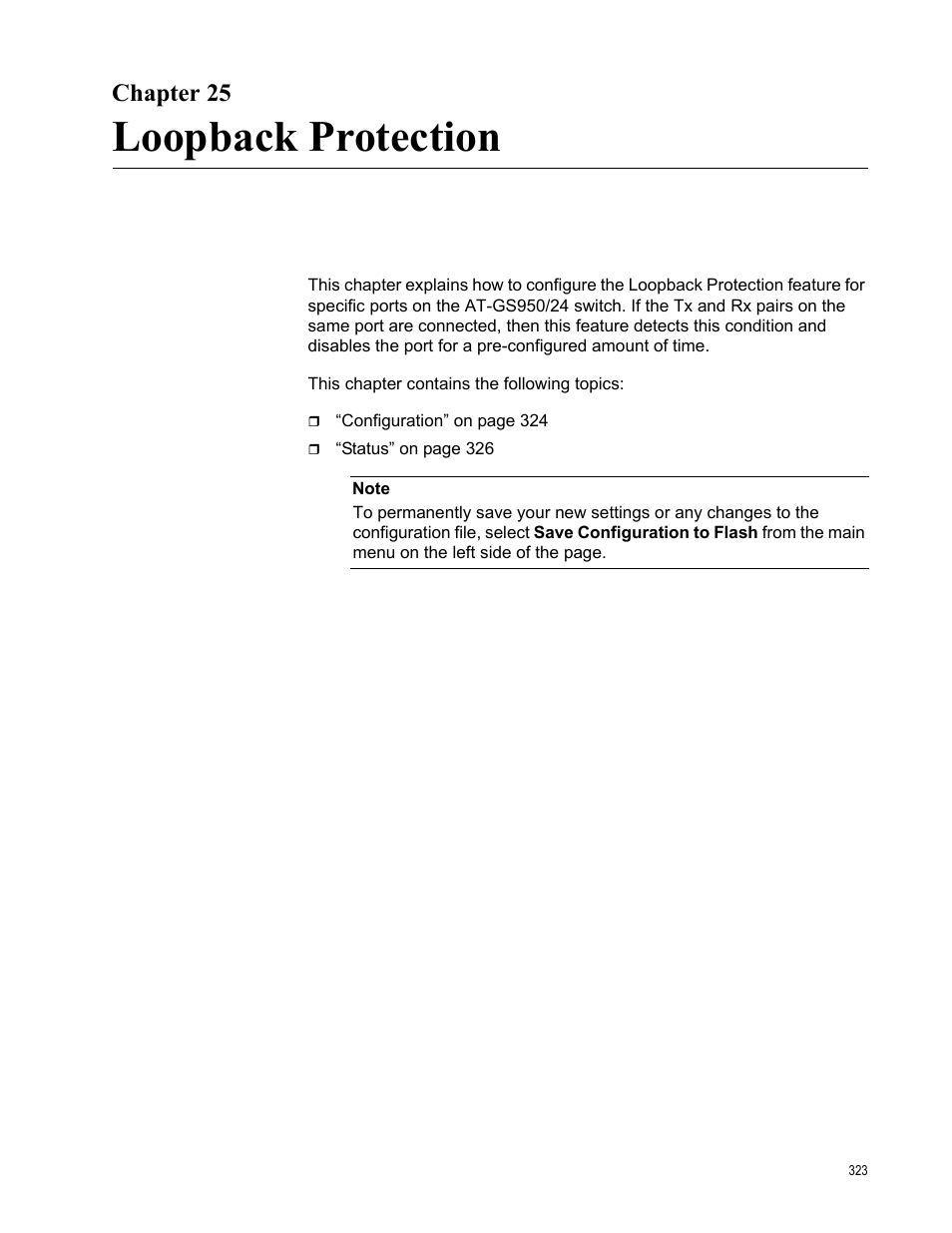 Chapter 25, Loopback protection | Allied Telesis AT-GS950/24 User Manual | Page 323 / 366