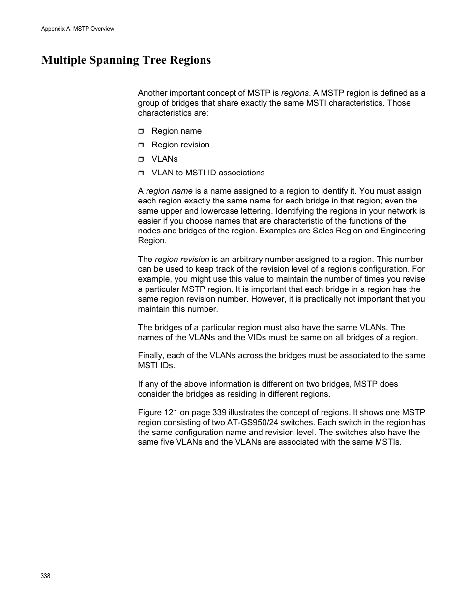 Multiple spanning tree regions | Allied Telesis AT-GS950/24 User Manual | Page 338 / 366