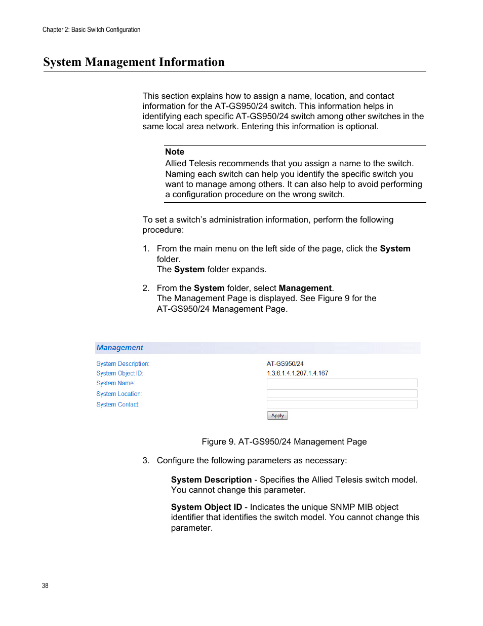 System management information | Allied Telesis AT-GS950/24 User Manual | Page 38 / 366