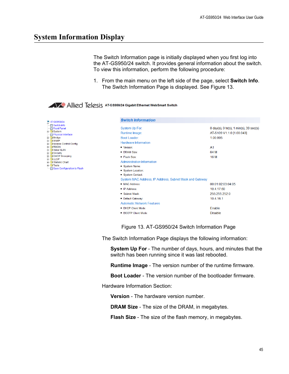 System information display | Allied Telesis AT-GS950/24 User Manual | Page 45 / 366