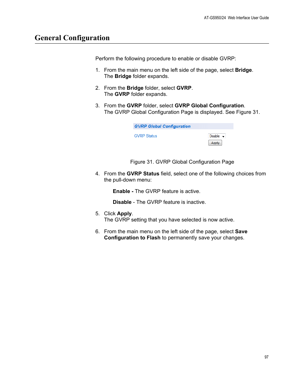 General configuration | Allied Telesis AT-GS950/24 User Manual | Page 97 / 366