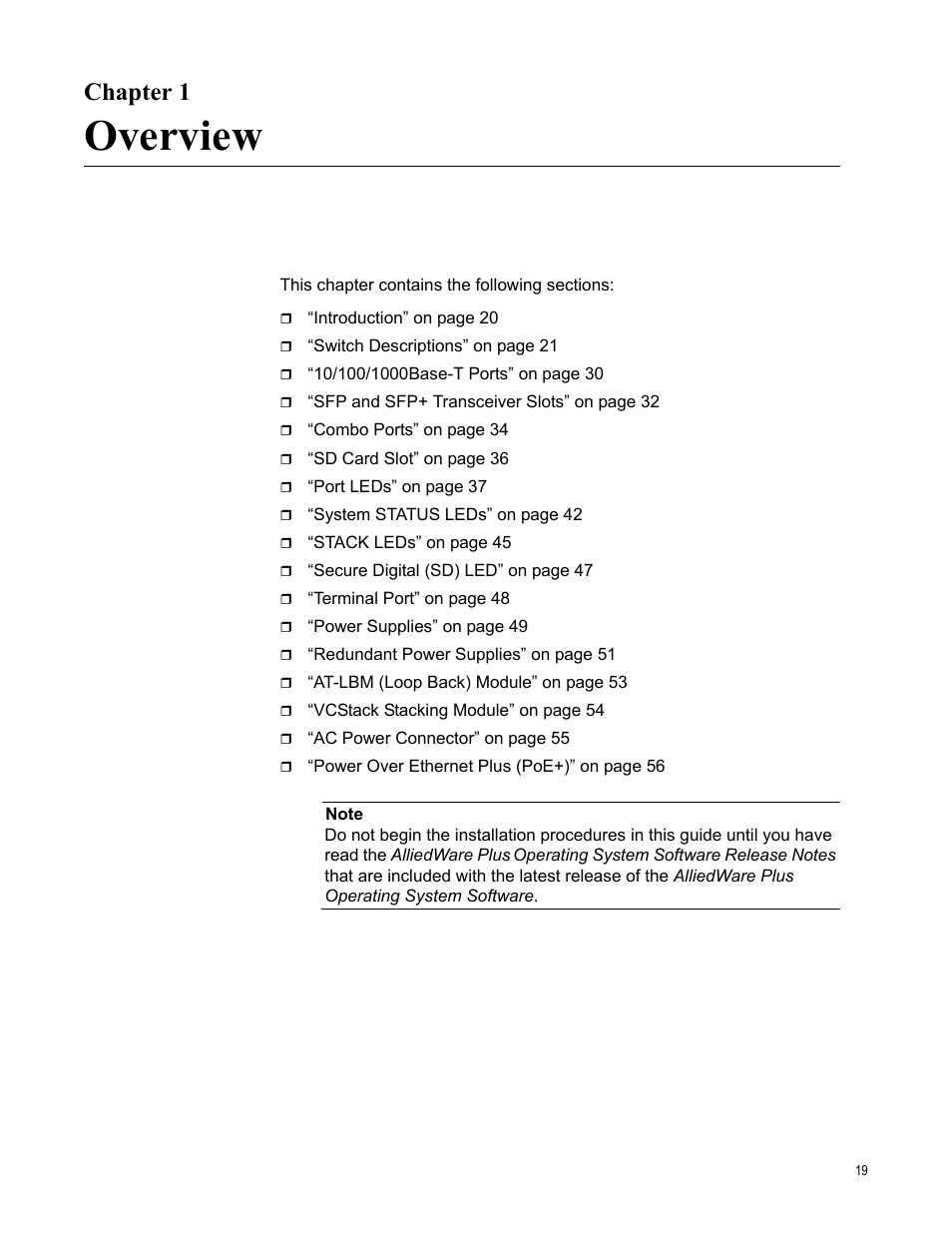 Chapter 1, Overview, R 1: overview | Allied Telesis x610 Series Layer 3 User Manual | Page 19 / 128