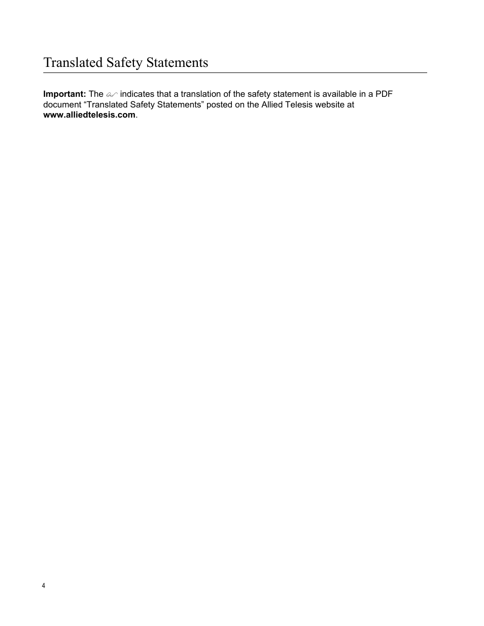 Translated safety statements | Allied Telesis x610 Series Layer 3 User Manual | Page 4 / 128