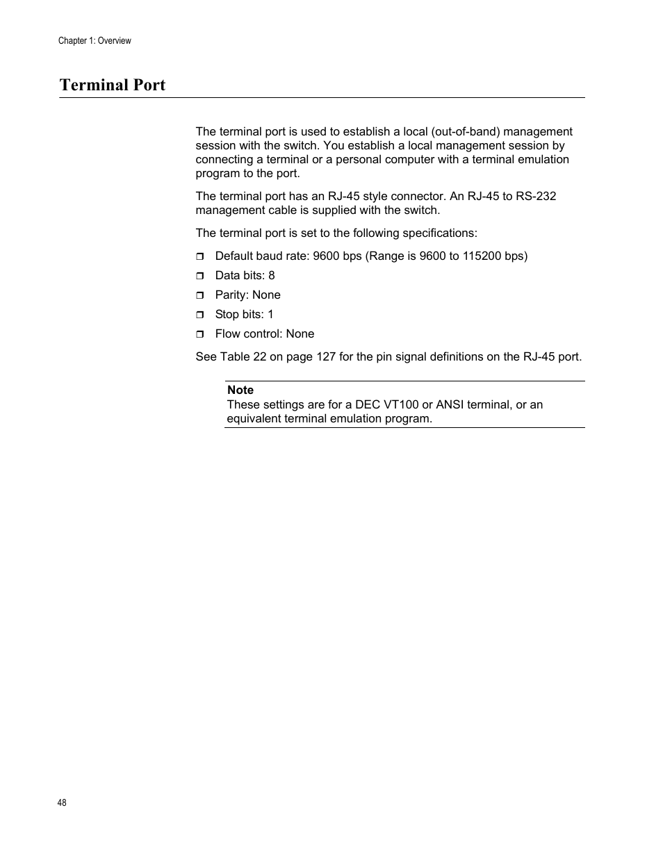 Terminal port | Allied Telesis x610 Series Layer 3 User Manual | Page 48 / 128