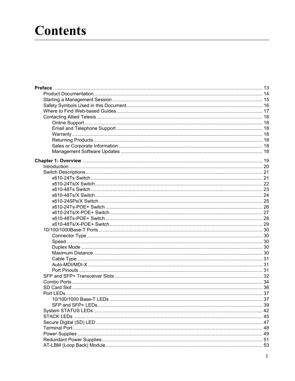 Allied Telesis x610 Series Layer 3 User Manual | Page 5 / 128