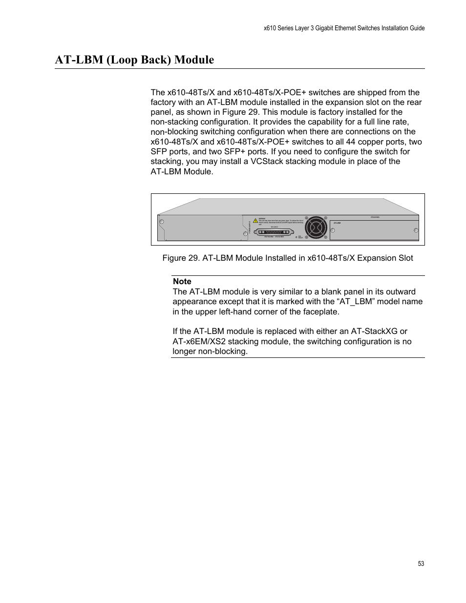 At-lbm (loop back) module | Allied Telesis x610 Series Layer 3 User Manual | Page 53 / 128
