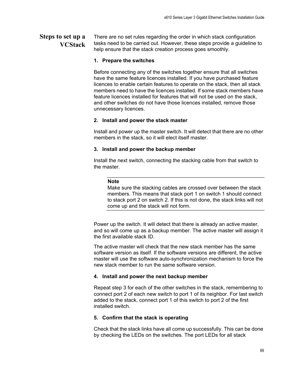 Steps to set up a vcstack | Allied Telesis x610 Series Layer 3 User Manual | Page 69 / 128
