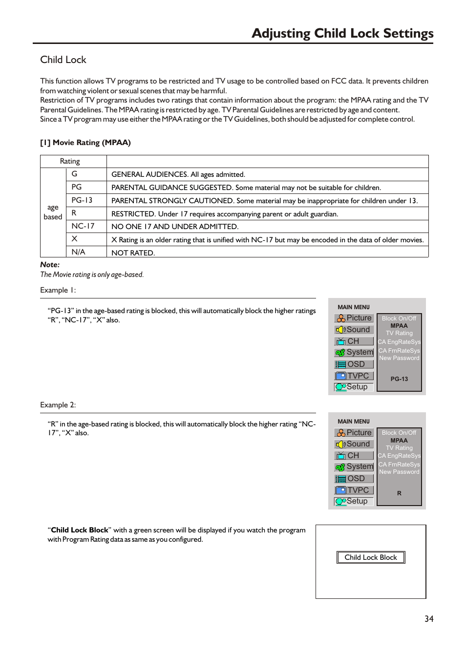 Adjusting child lock settings, Child lock | Audiovox FPE3705 User Manual | Page 37 / 45