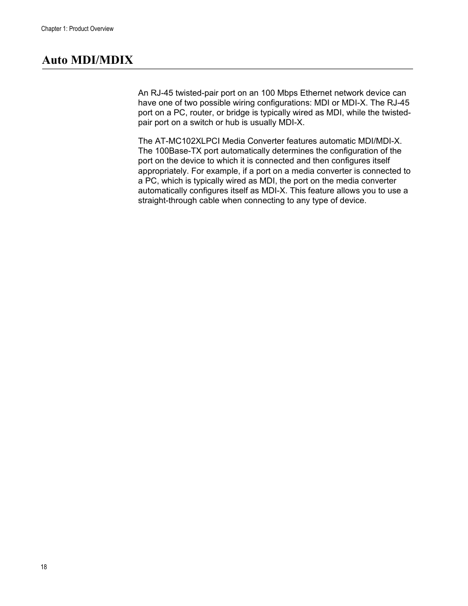 Auto mdi/mdix | Allied Telesis AT-MC102XLPCI User Manual | Page 18 / 42