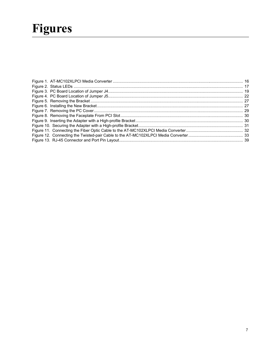 Figures | Allied Telesis AT-MC102XLPCI User Manual | Page 7 / 42
