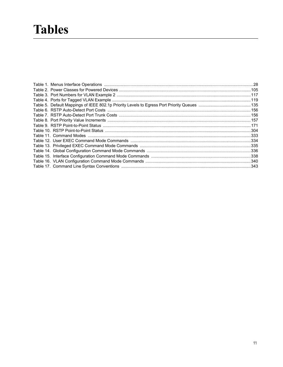 Tables | Allied Telesis AT 8000/8POE User Manual | Page 11 / 360
