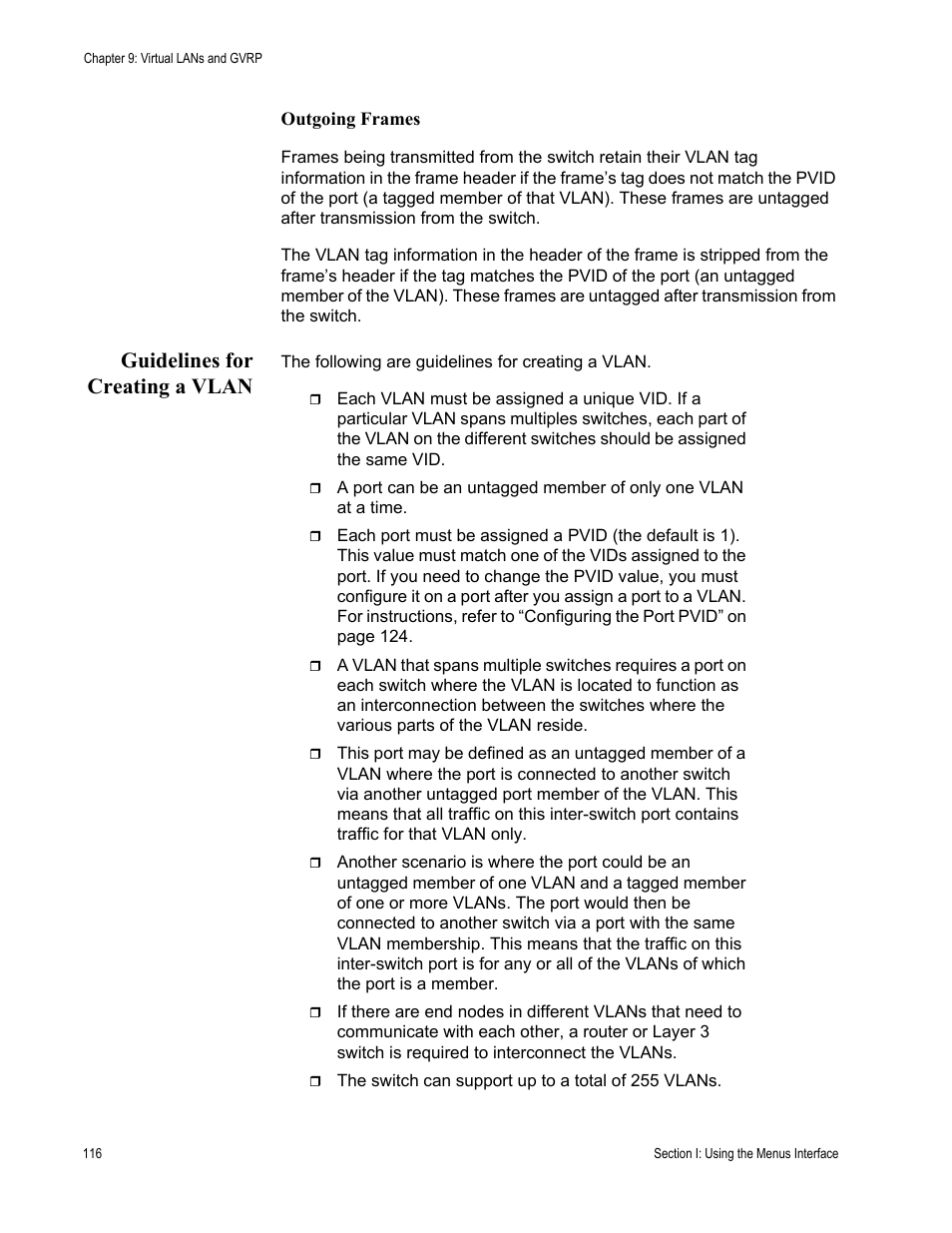 Guidelines for creating a vlan, Outgoing frames | Allied Telesis AT 8000/8POE User Manual | Page 116 / 360