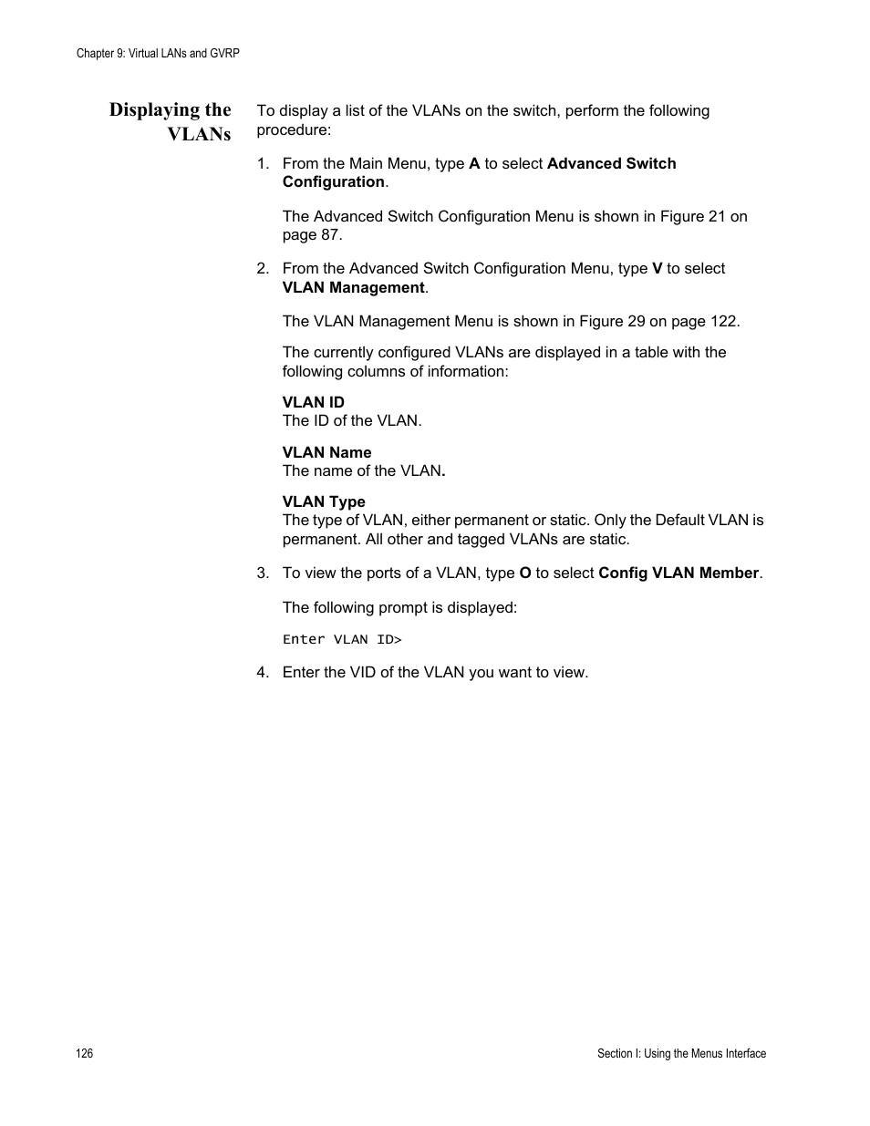 Displaying the vlans | Allied Telesis AT 8000/8POE User Manual | Page 126 / 360