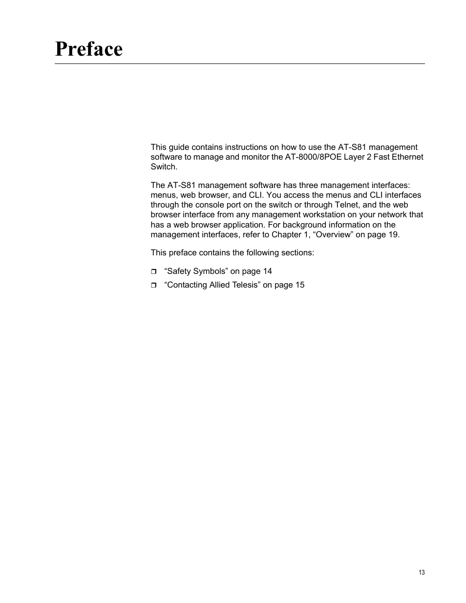 Preface | Allied Telesis AT 8000/8POE User Manual | Page 13 / 360