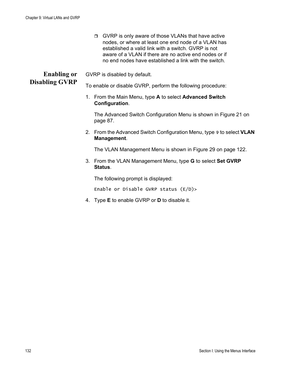 Enabling or disabling gvrp | Allied Telesis AT 8000/8POE User Manual | Page 132 / 360