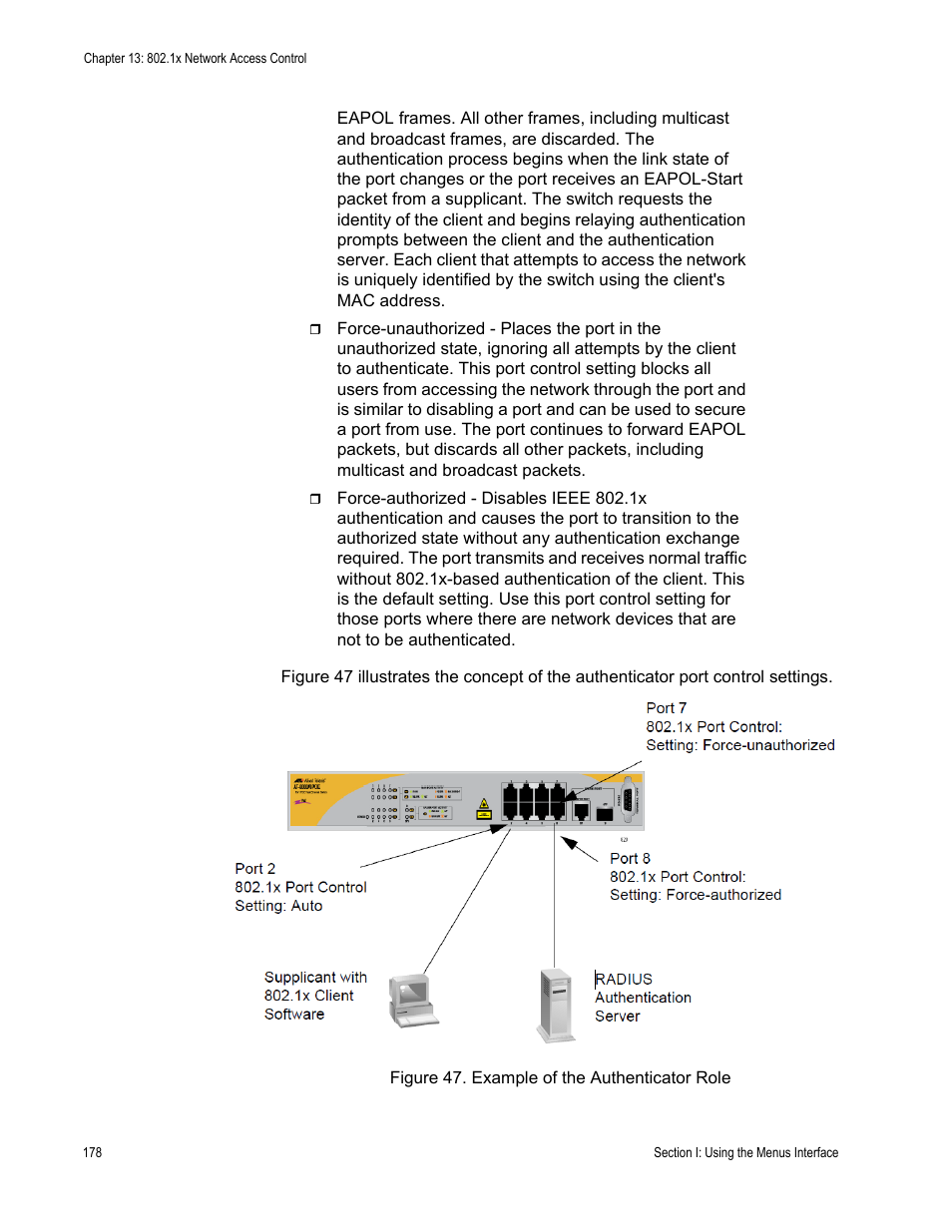 Figure 47. example of the authenticator role | Allied Telesis AT 8000/8POE User Manual | Page 178 / 360