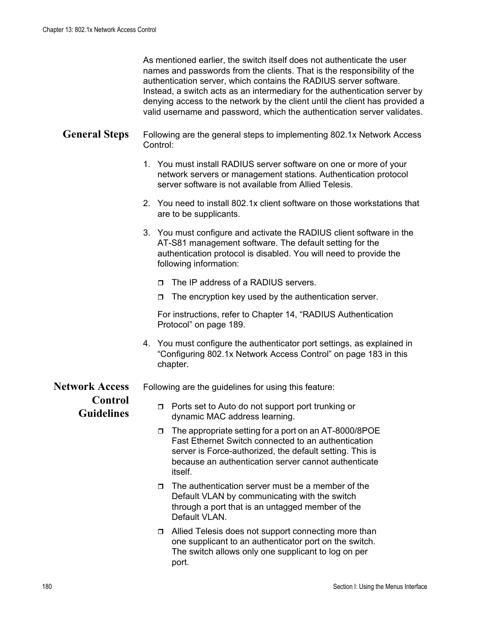 General steps network access control guidelines, General steps, Network access control guidelines | Allied Telesis AT 8000/8POE User Manual | Page 180 / 360