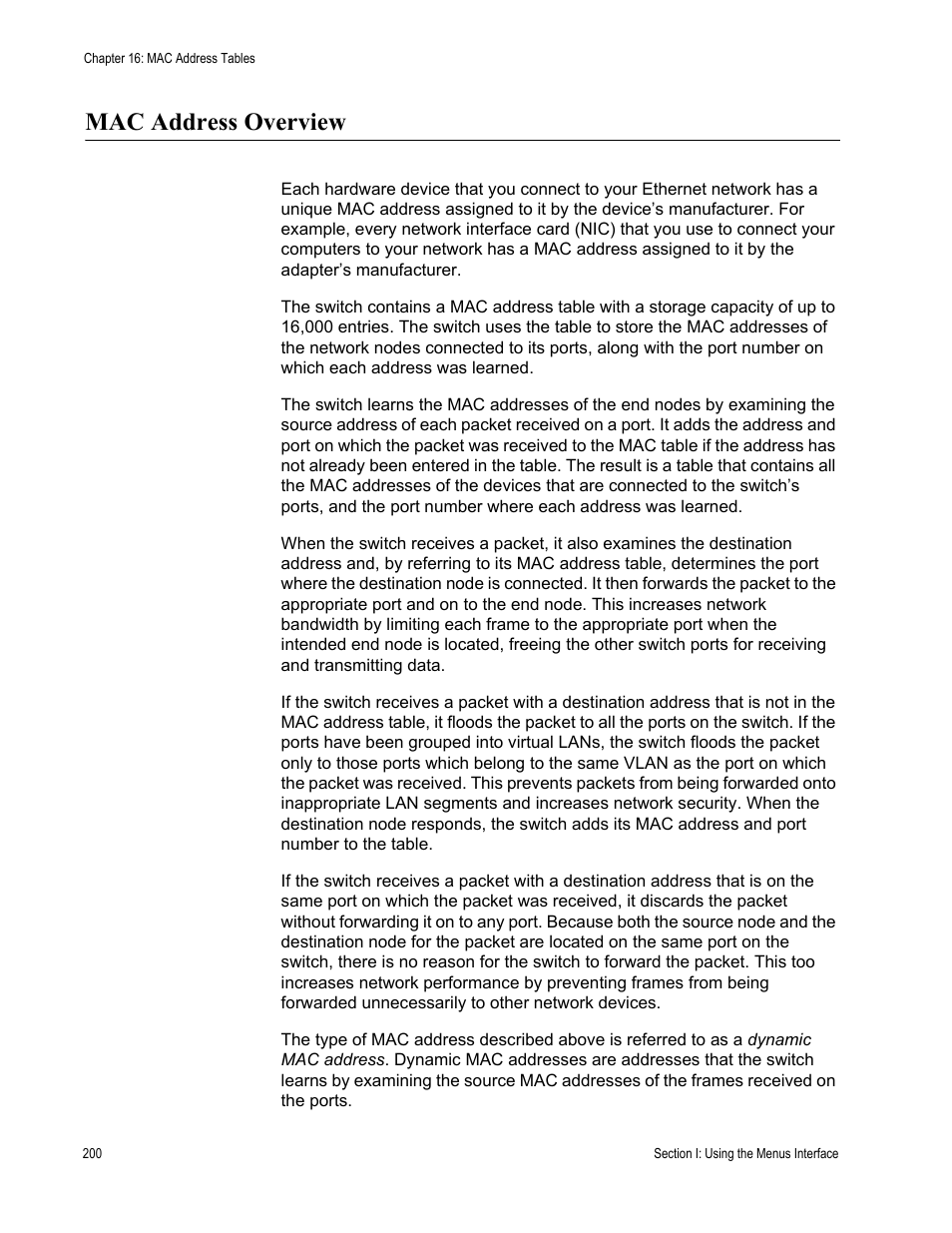 Mac address overview | Allied Telesis AT 8000/8POE User Manual | Page 200 / 360