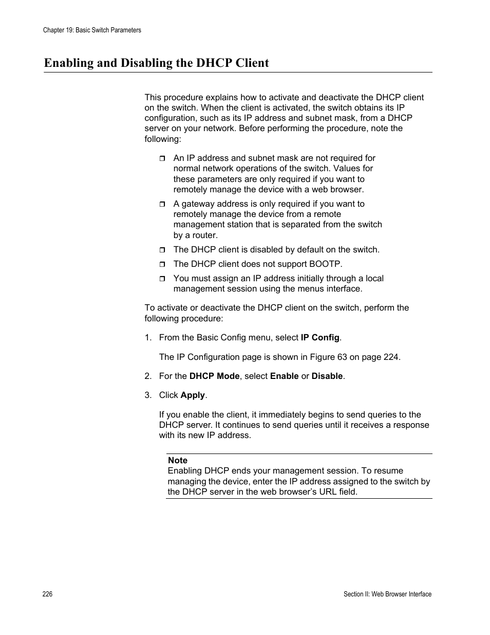 Enabling and disabling the dhcp client | Allied Telesis AT 8000/8POE User Manual | Page 226 / 360