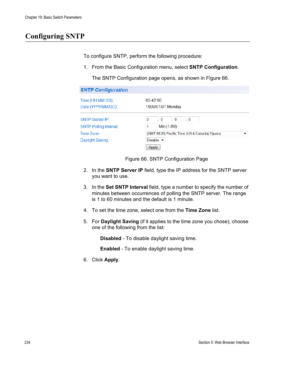 Configuring sntp | Allied Telesis AT 8000/8POE User Manual | Page 234 / 360
