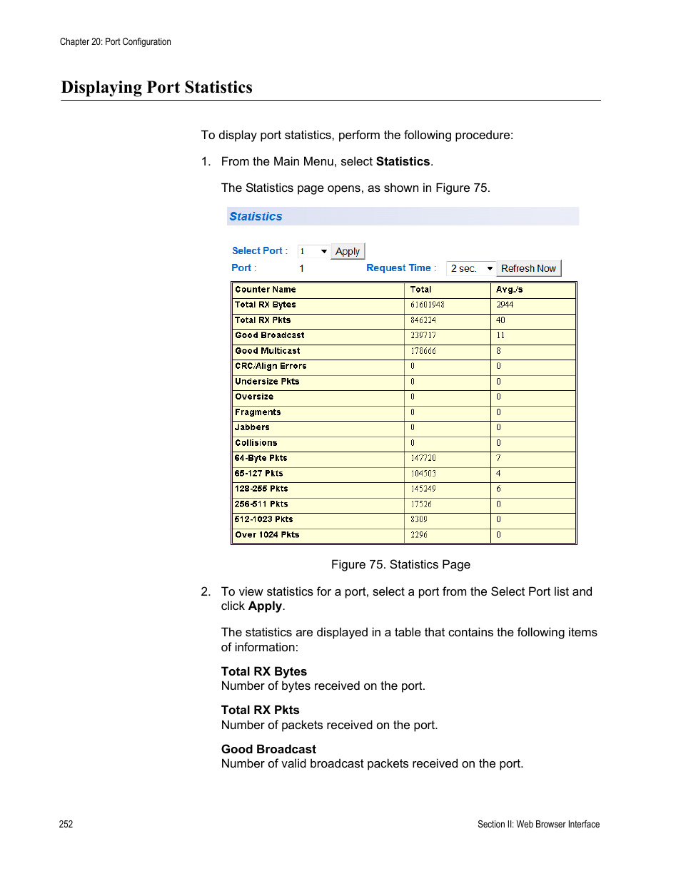 Displaying port statistics | Allied Telesis AT 8000/8POE User Manual | Page 252 / 360