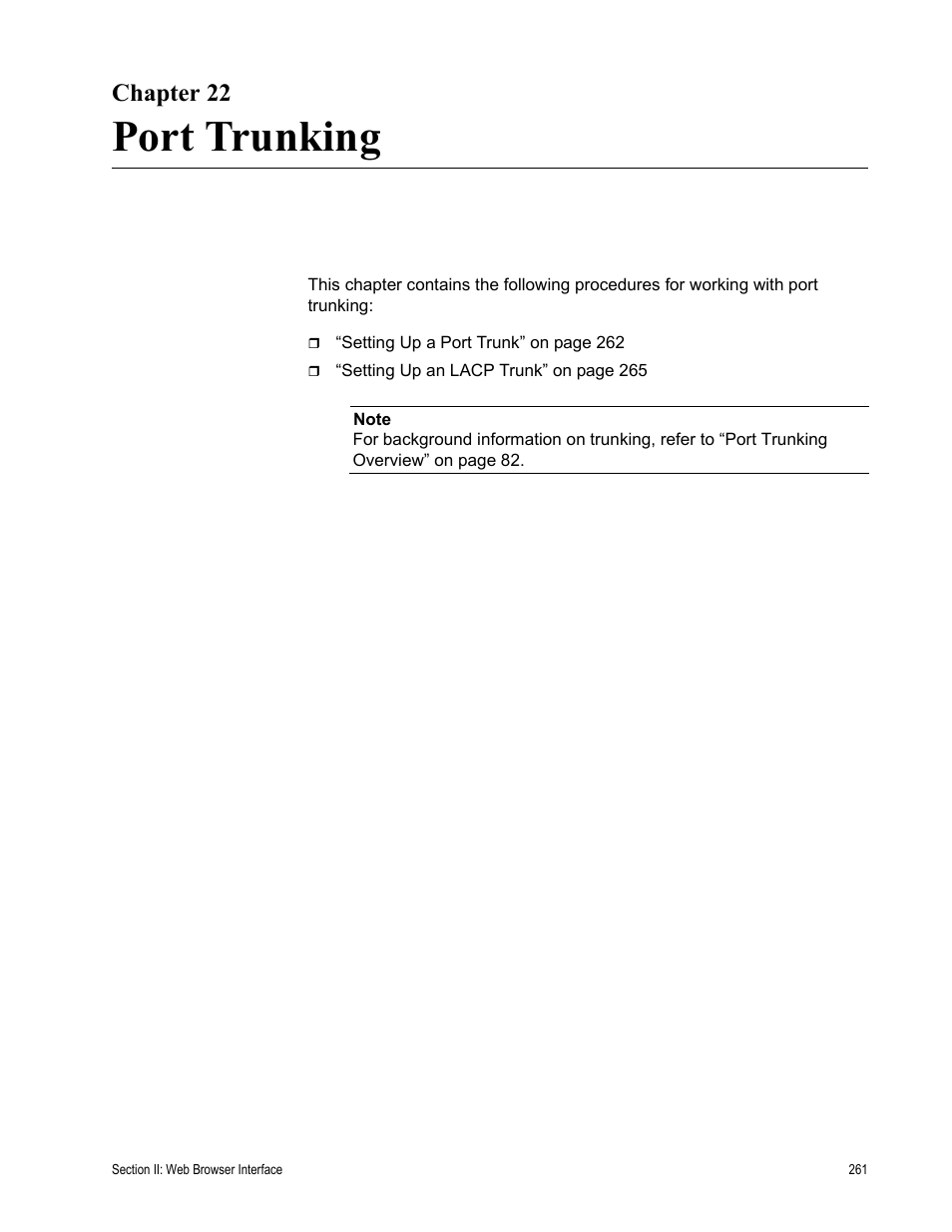 Chapter 22, Port trunking | Allied Telesis AT 8000/8POE User Manual | Page 261 / 360