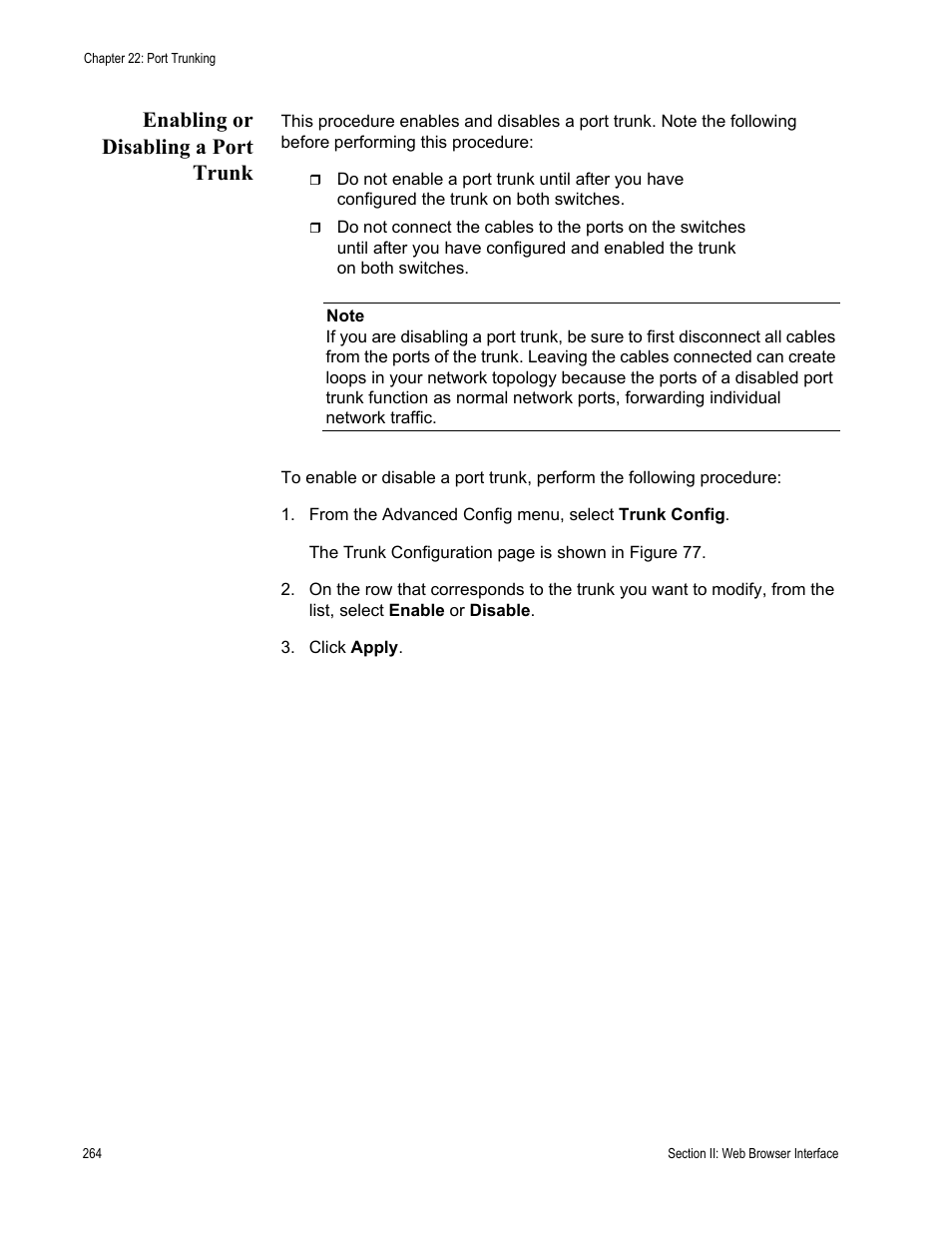 Enabling or disabling a port trunk | Allied Telesis AT 8000/8POE User Manual | Page 264 / 360