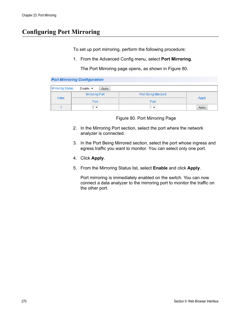 Configuring port mirroring | Allied Telesis AT 8000/8POE User Manual | Page 270 / 360