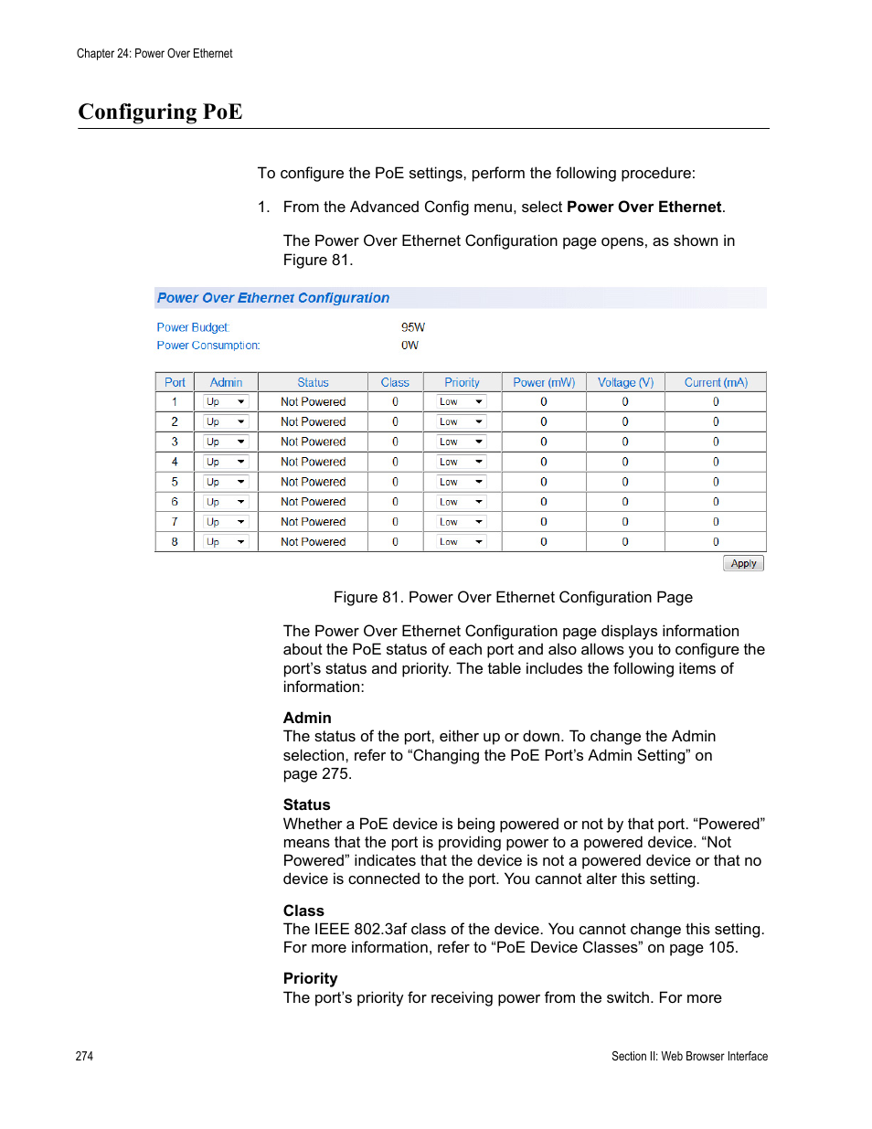 Configuring poe | Allied Telesis AT 8000/8POE User Manual | Page 274 / 360