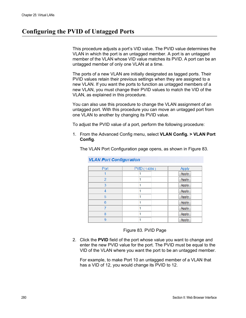 Configuring the pvid of untagged ports | Allied Telesis AT 8000/8POE User Manual | Page 280 / 360