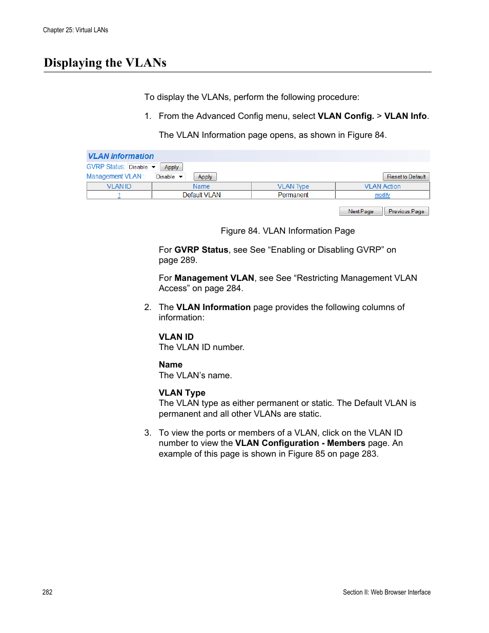Displaying the vlans | Allied Telesis AT 8000/8POE User Manual | Page 282 / 360