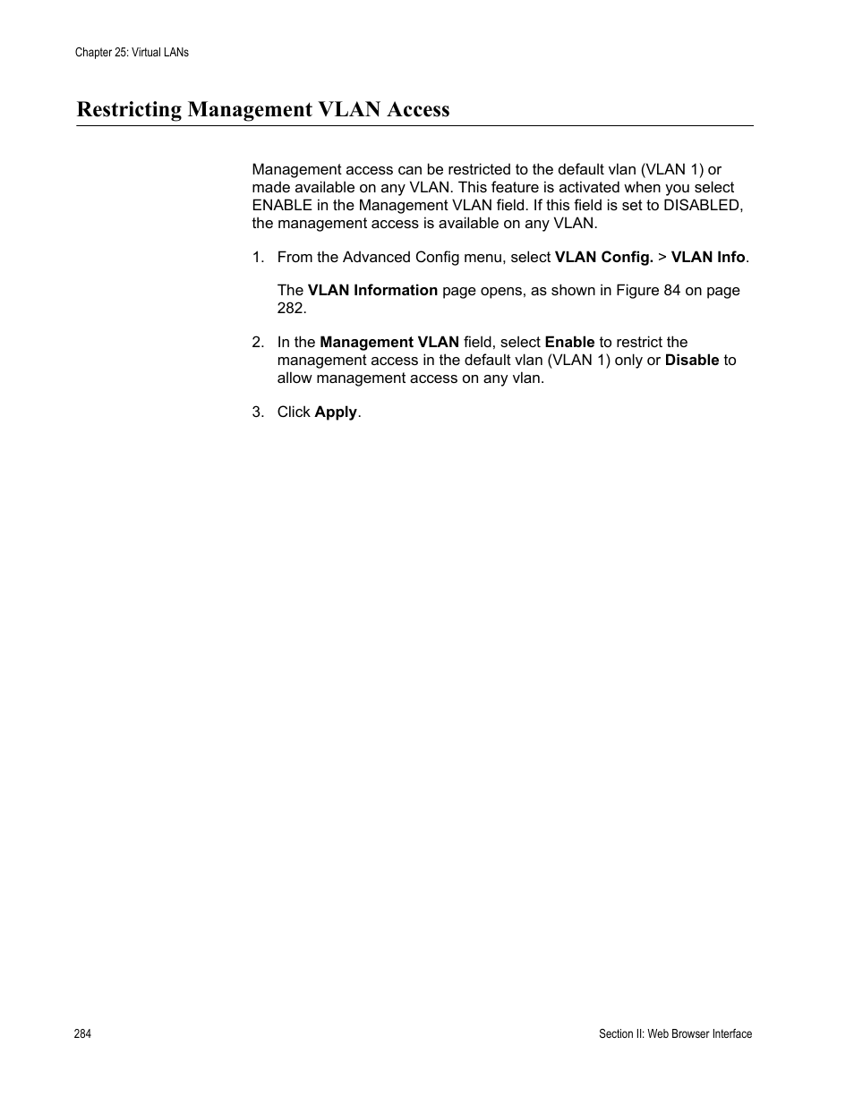 Restricting management vlan access | Allied Telesis AT 8000/8POE User Manual | Page 284 / 360