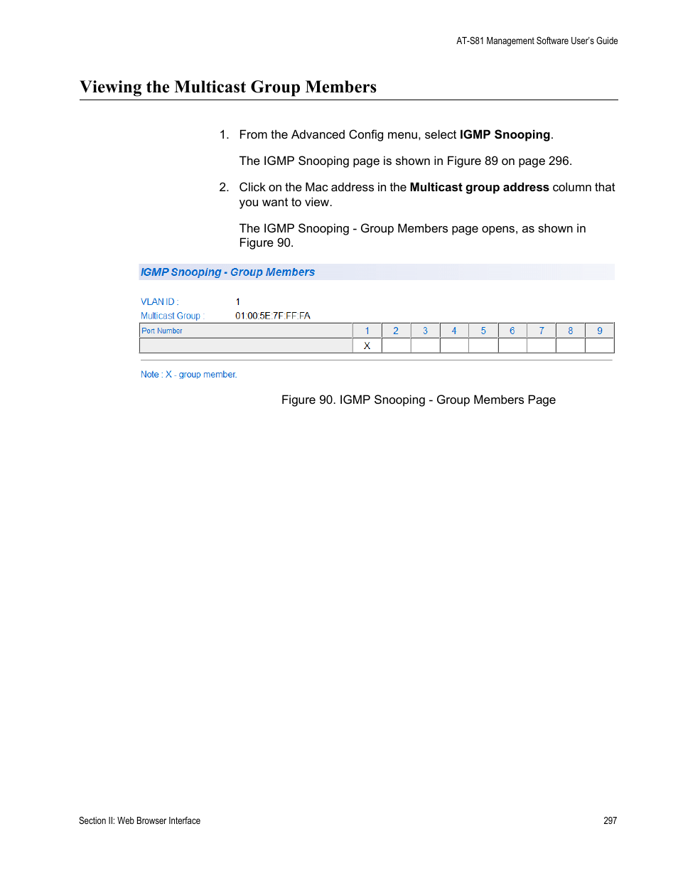 Viewing the multicast group members | Allied Telesis AT 8000/8POE User Manual | Page 297 / 360