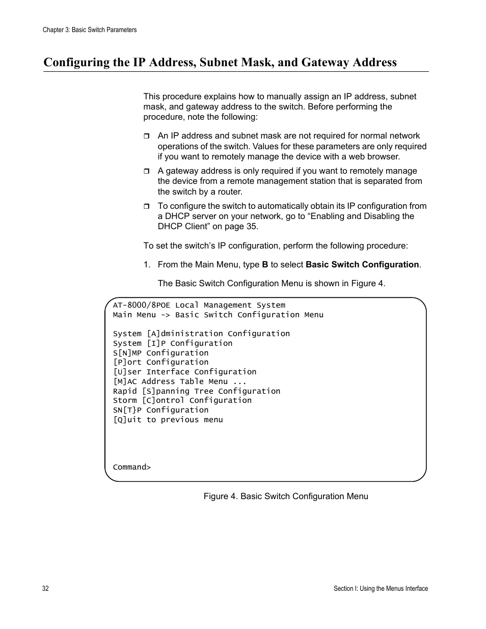 Figure 4. basic switch configuration menu | Allied Telesis AT 8000/8POE User Manual | Page 32 / 360