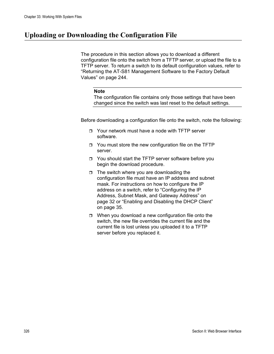 Uploading or downloading the configuration file | Allied Telesis AT 8000/8POE User Manual | Page 326 / 360
