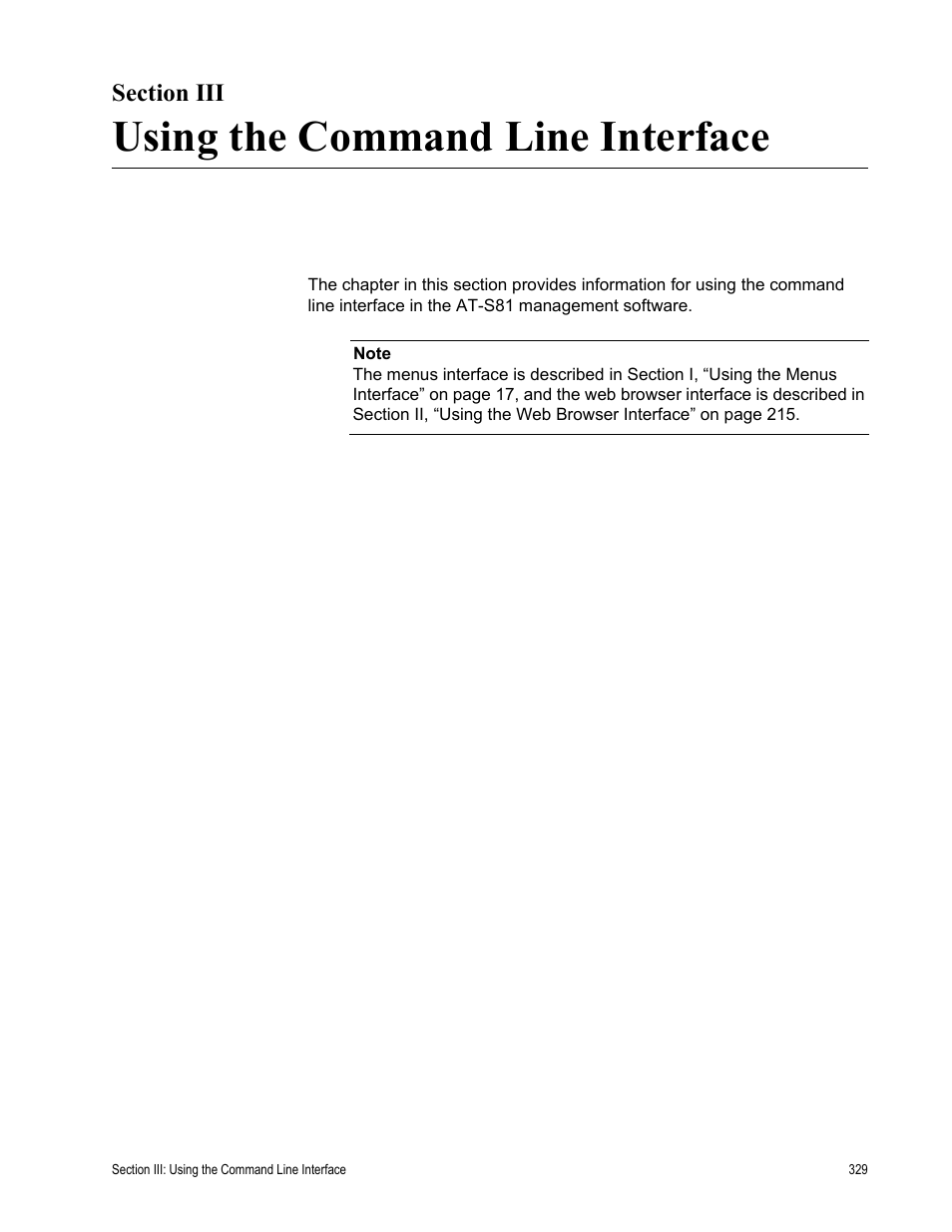 Section iii, Using the command line interface | Allied Telesis AT 8000/8POE User Manual | Page 329 / 360