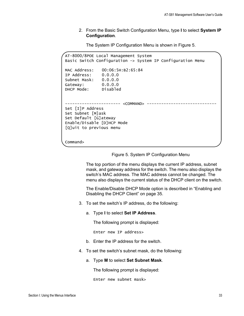 Figure 5. system ip configuration menu | Allied Telesis AT 8000/8POE User Manual | Page 33 / 360