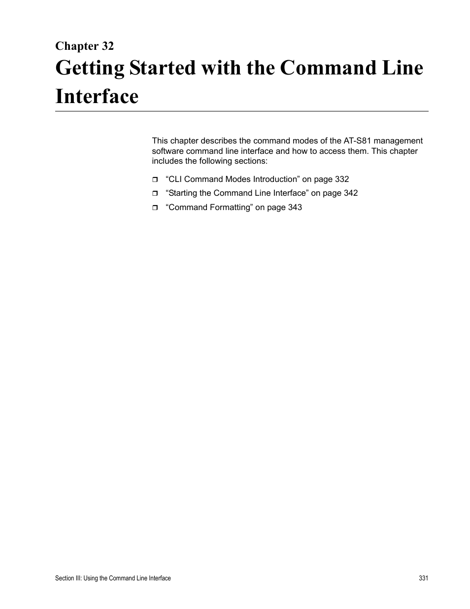 Chapter 32, Getting started with the command line interface | Allied Telesis AT 8000/8POE User Manual | Page 331 / 360