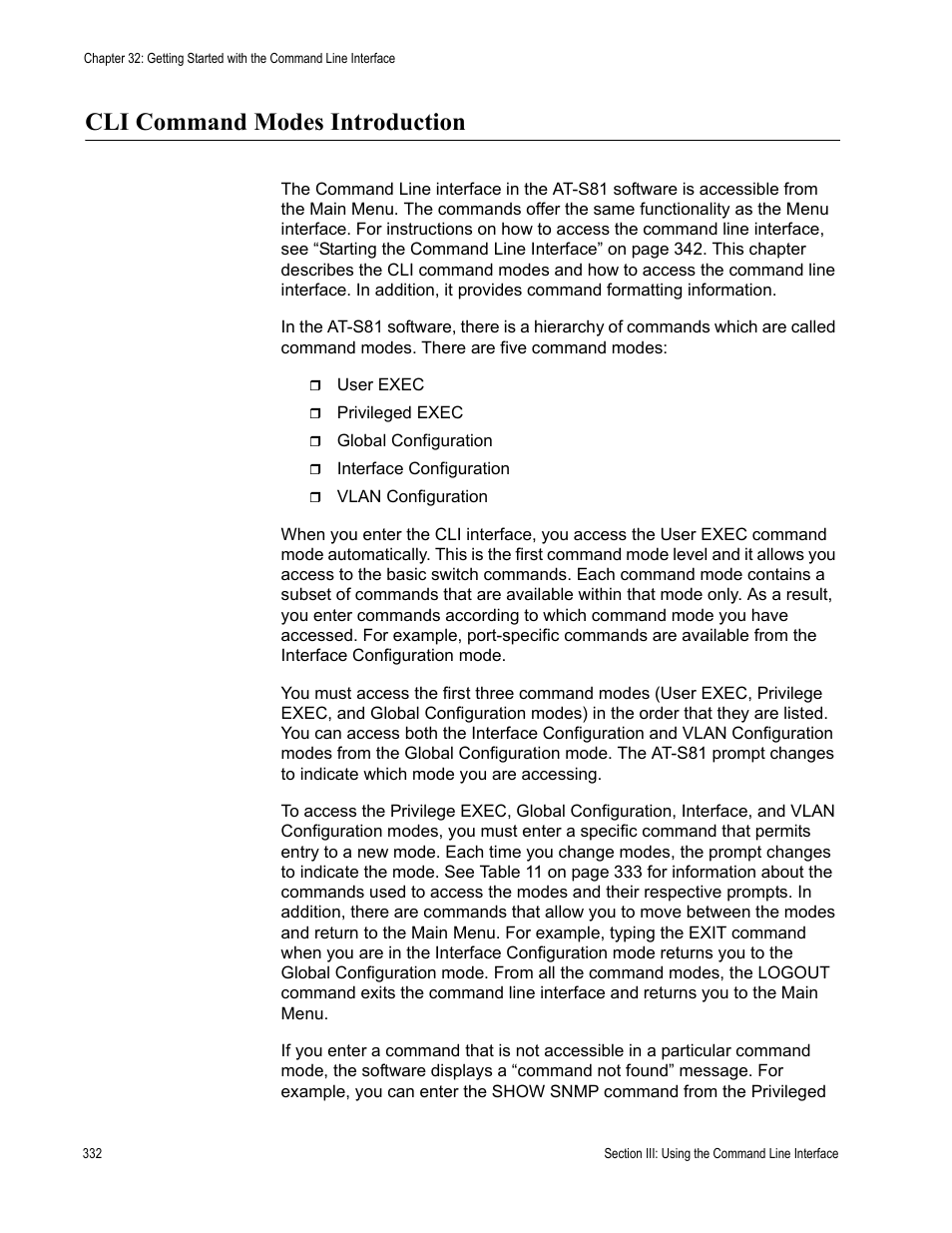 Cli command modes introduction | Allied Telesis AT 8000/8POE User Manual | Page 332 / 360