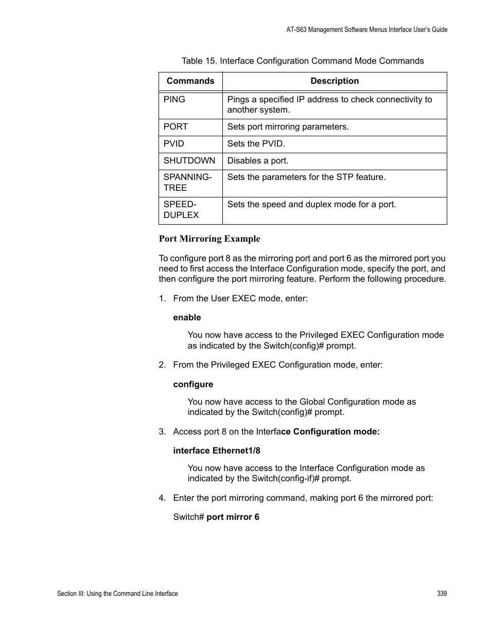 Port mirroring example | Allied Telesis AT 8000/8POE User Manual | Page 339 / 360