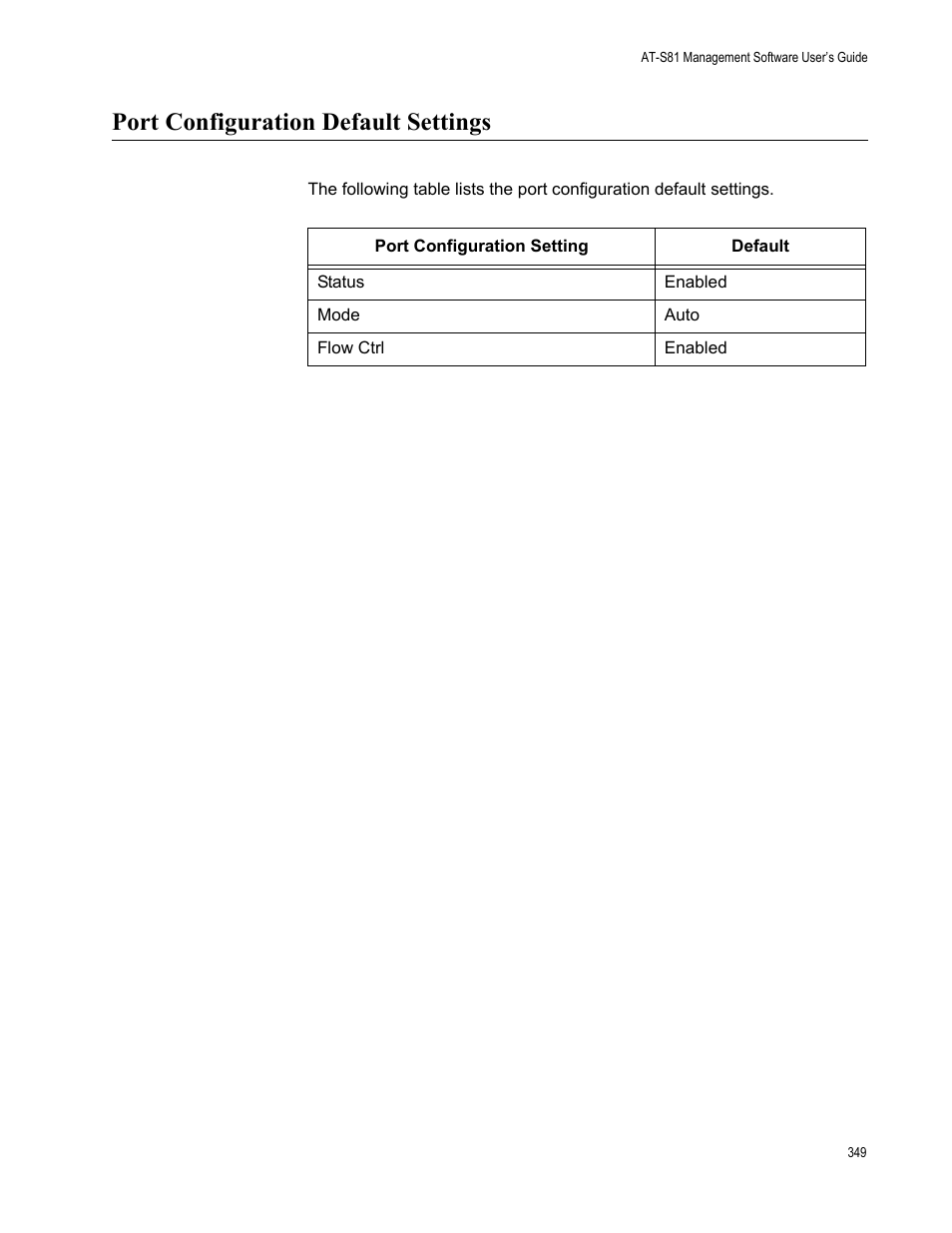 Port configuration default settings | Allied Telesis AT 8000/8POE User Manual | Page 349 / 360