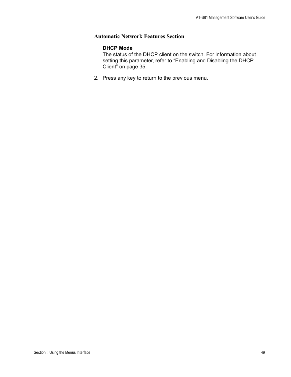 Automatic network features section | Allied Telesis AT 8000/8POE User Manual | Page 49 / 360