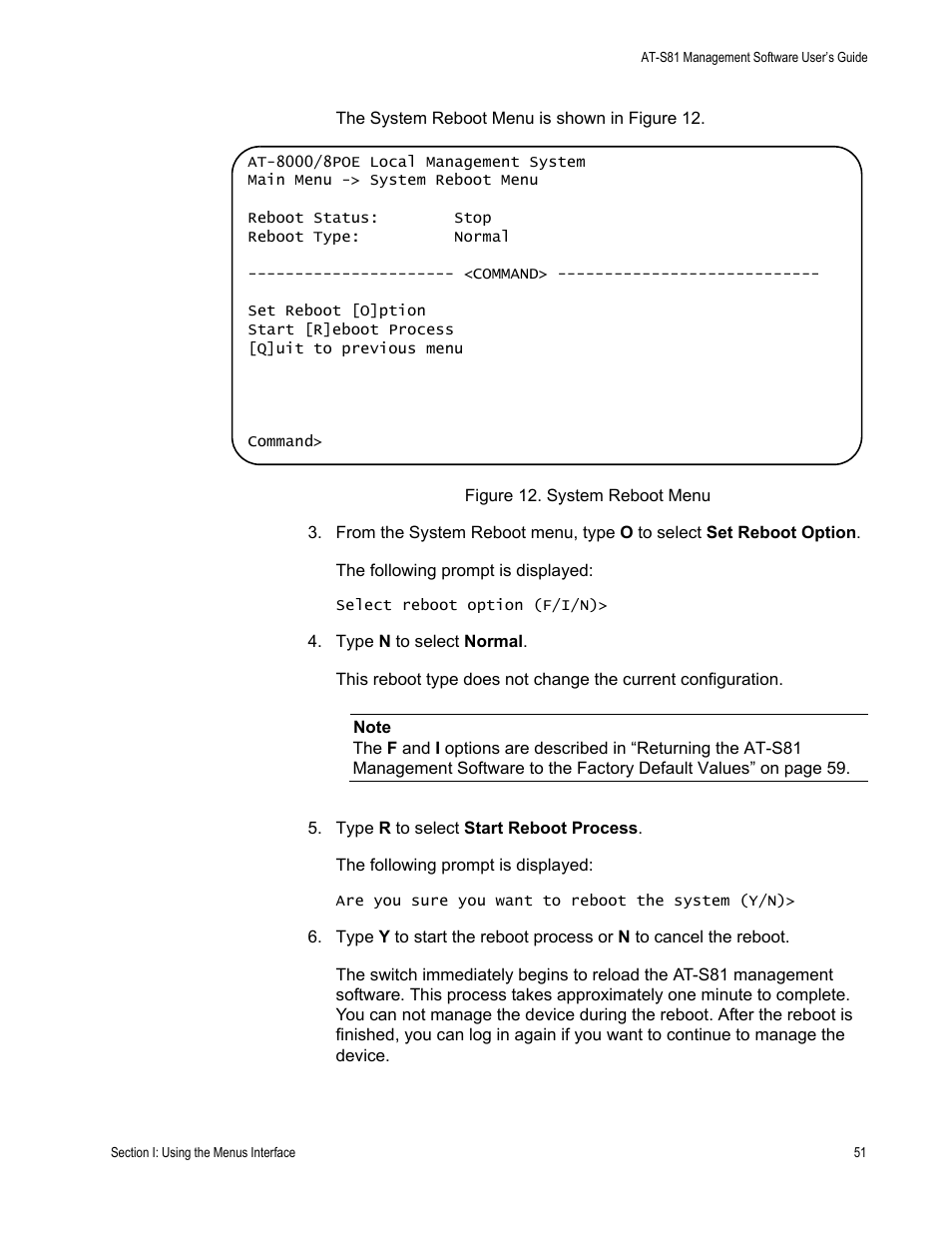Figure 12. system reboot menu | Allied Telesis AT 8000/8POE User Manual | Page 51 / 360