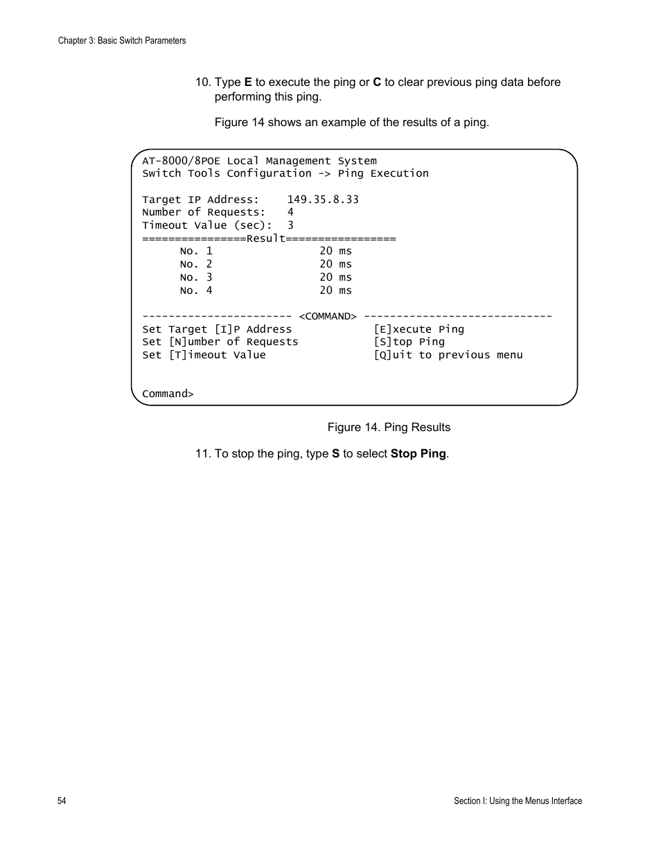 Figure 14. ping results | Allied Telesis AT 8000/8POE User Manual | Page 54 / 360