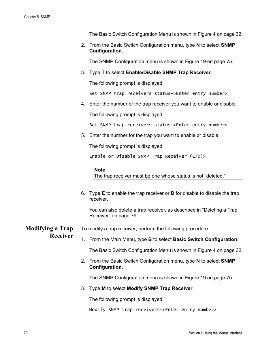 Modifying a trap receiver | Allied Telesis AT 8000/8POE User Manual | Page 78 / 360