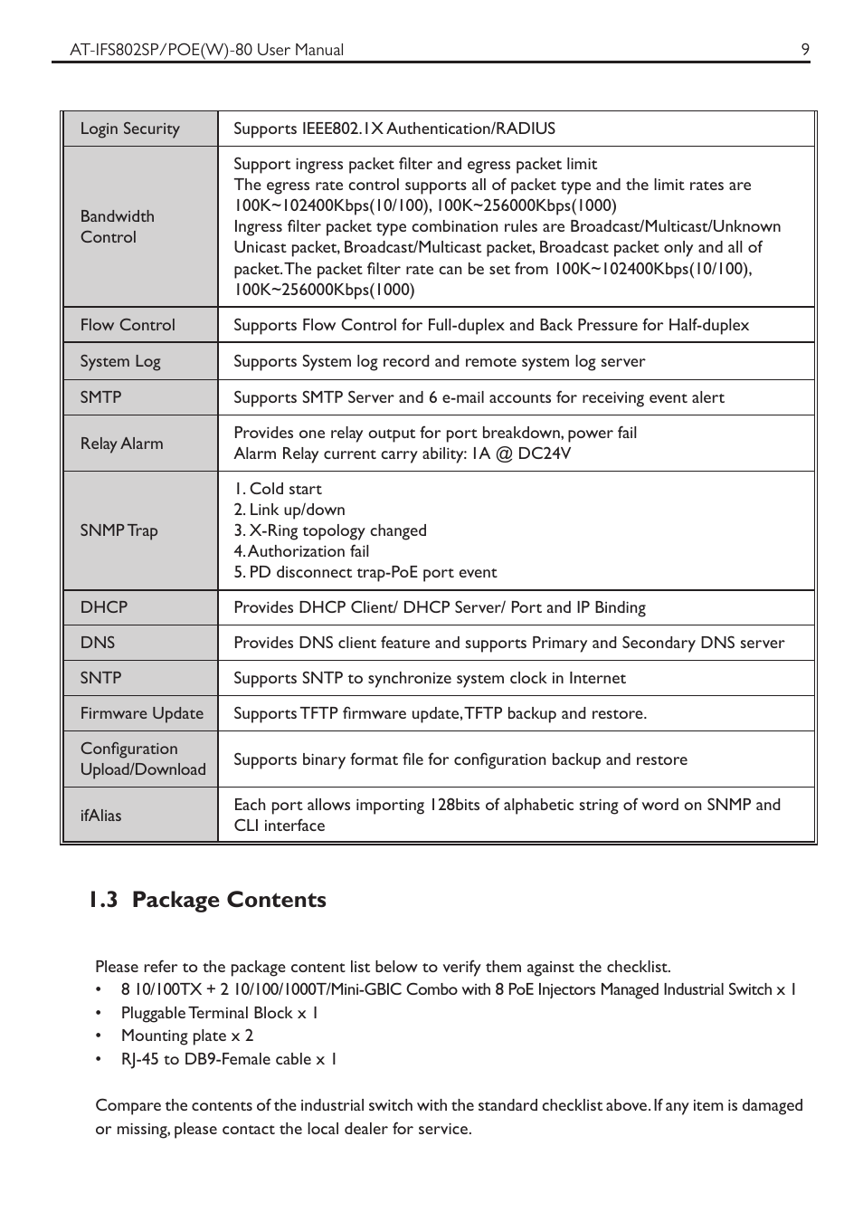 3 package contents | Allied Telesis AT-IFS802SP/POE User Manual | Page 13 / 105