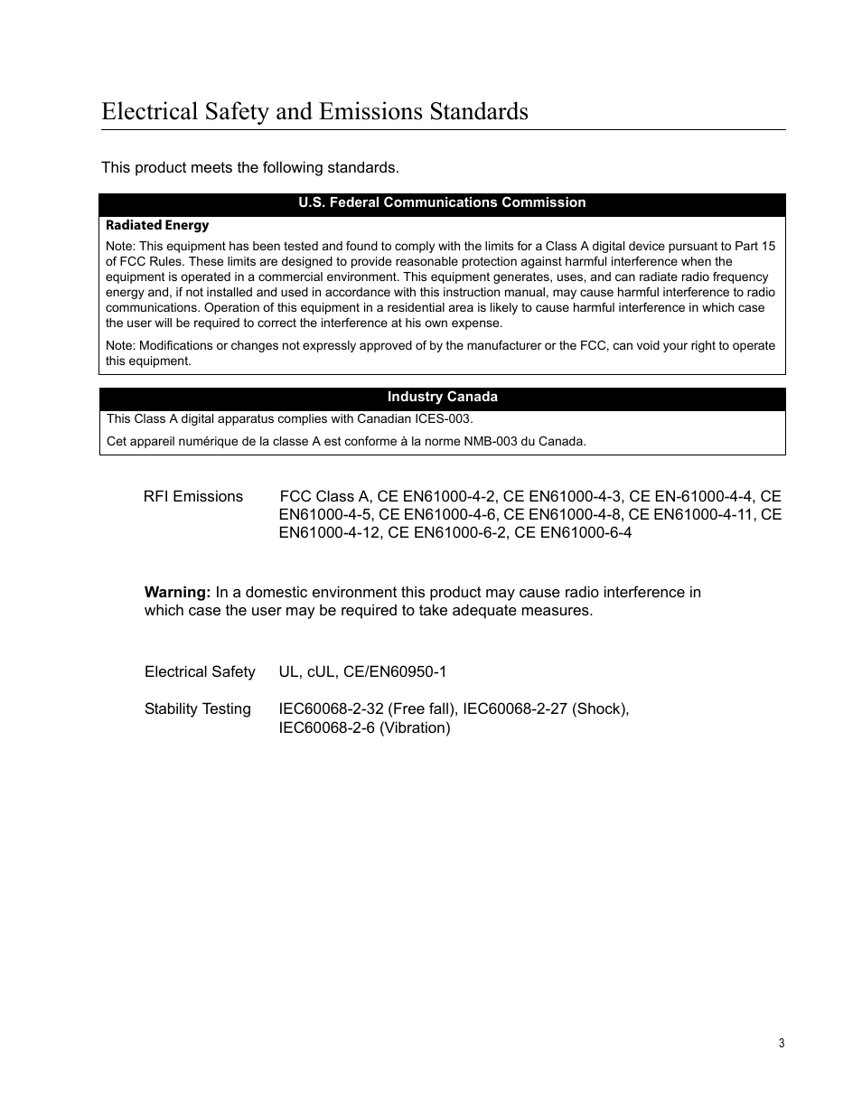 Electrical safety and emissions standards | Allied Telesis AT-IFS802SP/POE User Manual | Page 3 / 105