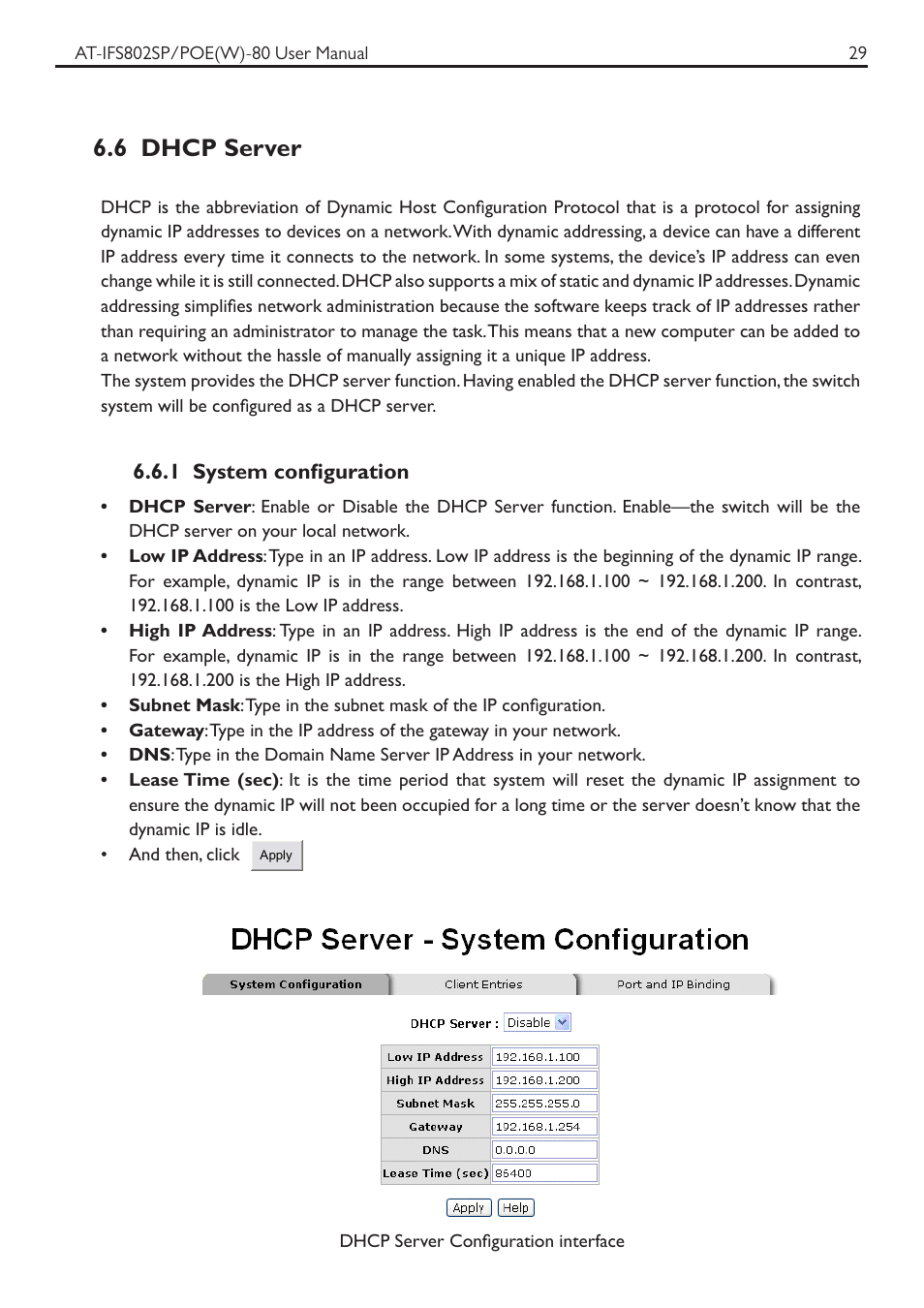 6 dhcp server | Allied Telesis AT-IFS802SP/POE User Manual | Page 33 / 105